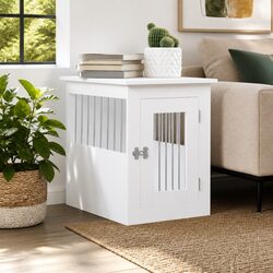 Dog Crate Furniture White End Table Steel Wire Engineered Wood 45x62x59 cm
