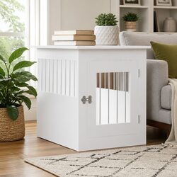Dog Crate Furniture White End Table Kennel Cage Steel Wire Engineered Wood