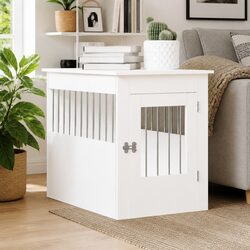 Dog Crate Furniture White End Table Kennel Cage Steel Wire Engineered Wood