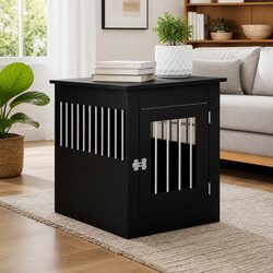 Dog Crate Furniture End Table 55x80x68cm Black Steel Wire Engineered Wood Kennel