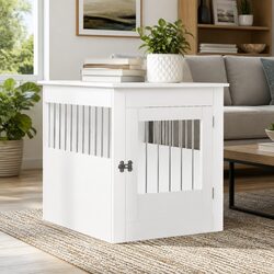 Dog Crate Furniture White End Table 64.5x80x71cm Steel Wire Engineered Wood