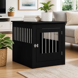 Dog Crate Furniture End Table Black 64.5x80x71cm Engineered Wood Steel Wire