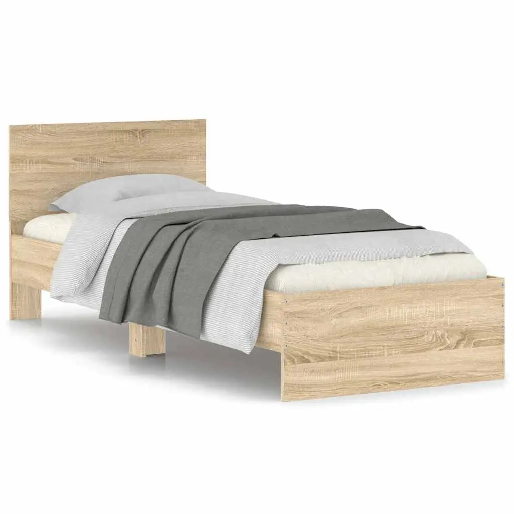 Bed Frame with Headboard Sonoma Oak Brown Single 90x190 cm Slatted Base