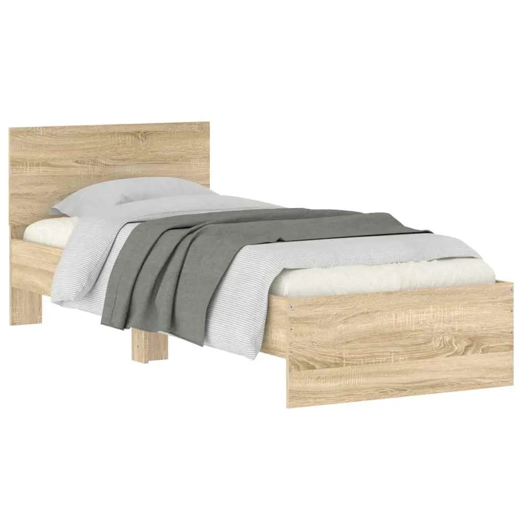 Bed Frame with Headboard Sonoma Oak Brown Single 90x190 cm Slatted Base