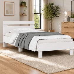 White Bed Frame with Headboard RGB LED Lights Slatted Base 90x190 cm