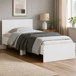 White Bed Frame with RGB LED Lights Headboard Engineered Wood 90x190 cm