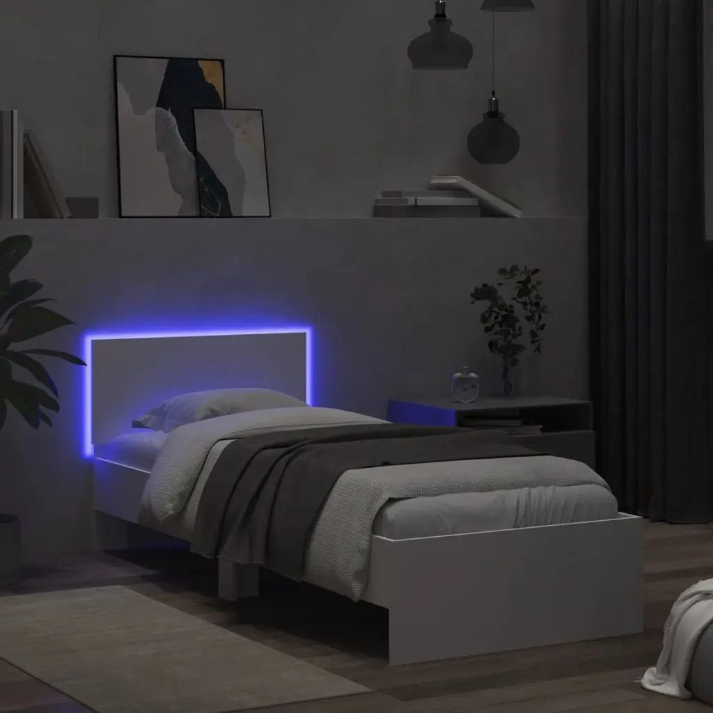 Bed Frame with RGB LED Lights Engineered Wood 90x190 cm White