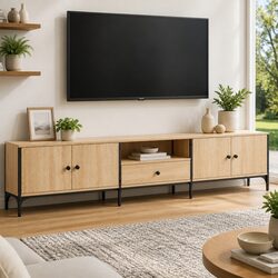 TV Cabinet with Drawer Brown Engineered Wood Media Storage Entertainment Unit