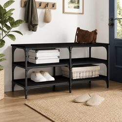 Shoe Bench Storage Hallway Entryway Organiser Black 100x38.5x49cm 3-Tier Shelves