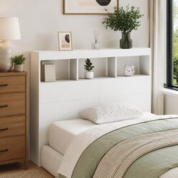Headboard Cabinet with RGB LED Lights White 120cm Modern Bedroom Storage