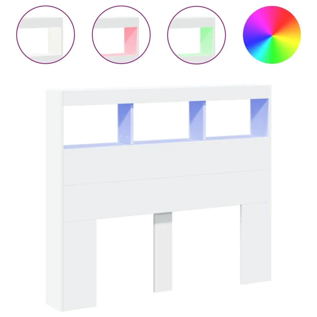 Headboard Cabinet with RGB LED Lights 120cm White Engineered Wood Modern Bedroom Storage