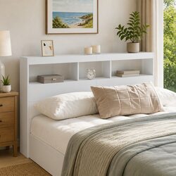 Headboard Cabinet with LED Lights White 160x17x102 cm Bedroom Storage