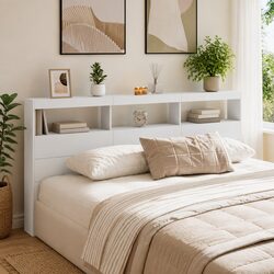 Headboard Cabinet with RGB LED Lights White 200cm Bedroom Storage Furniture