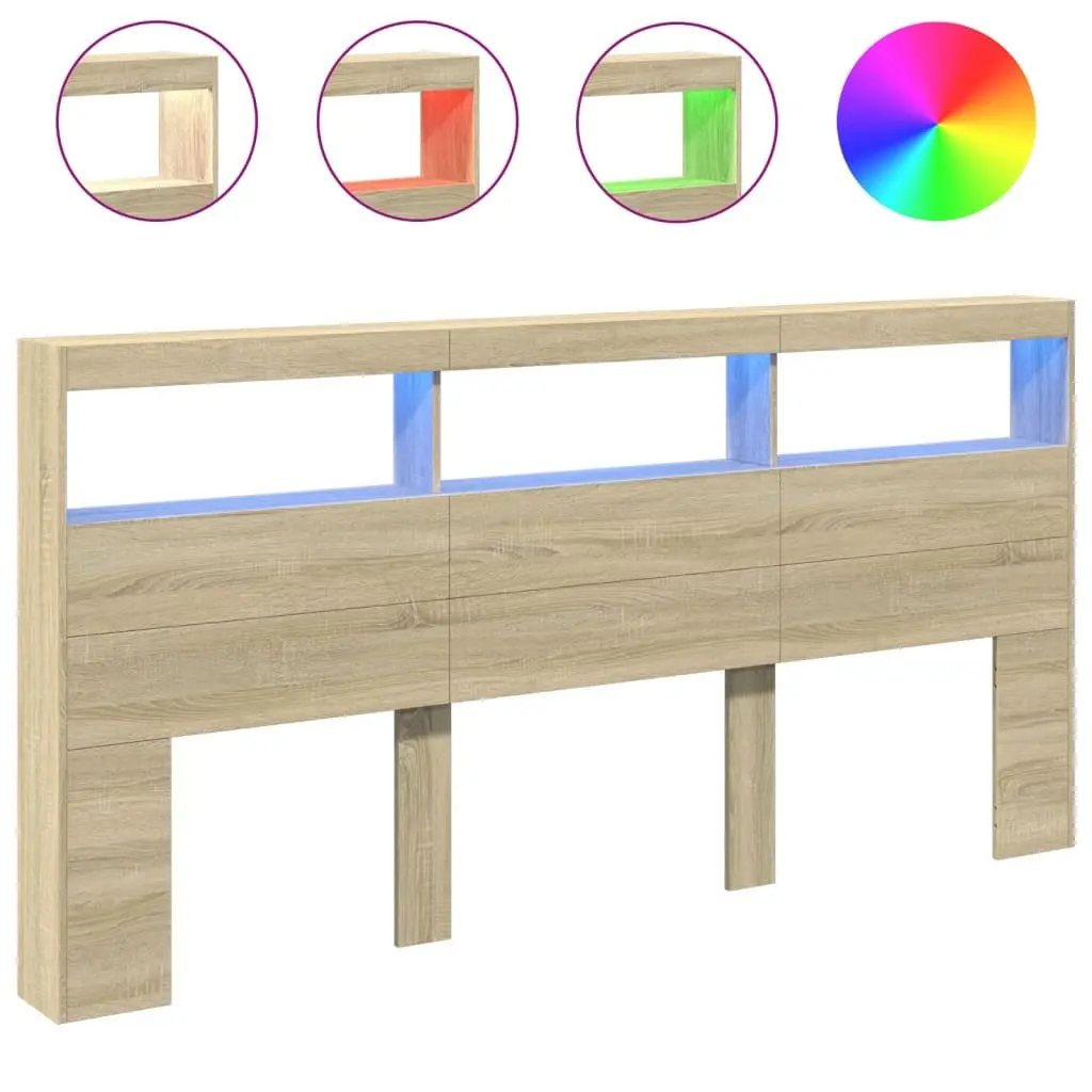 Headboard Cabinet with RGB LED Lights 200cm Brown Engineered Wood