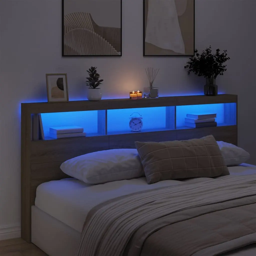 Headboard Cabinet with RGB LED Lights 200cm Brown Engineered Wood