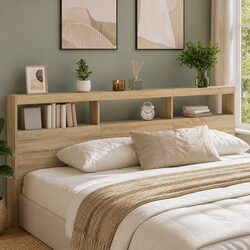 Headboard Cabinet with LED Lights Brown Bedroom Storage Bed Frame Display 220cm