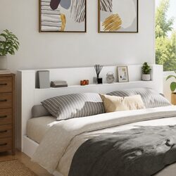 Headboard Cabinet with RGB LED Lights White 220cm Bedroom Storage Shelf