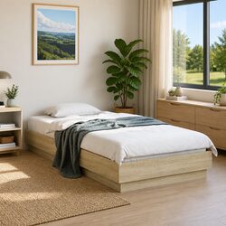 Bed Frame 90x190 cm Sonoma Oak Engineered Wood Slatted Base Bedroom Furniture