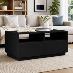 Coffee Table with RGB LED Lights Black Modern Living Room Accent Furniture