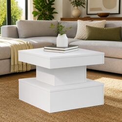 Coffee Table with RGB LED Lights Modern Living Room Accent White 50x50x40cm