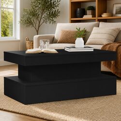 Coffee Table with RGB LED Lights Black Modern Living Room Accent Furniture