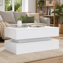 Coffee Table with RGB LED Lights Modern Living Room Accent White 90x50x40cm