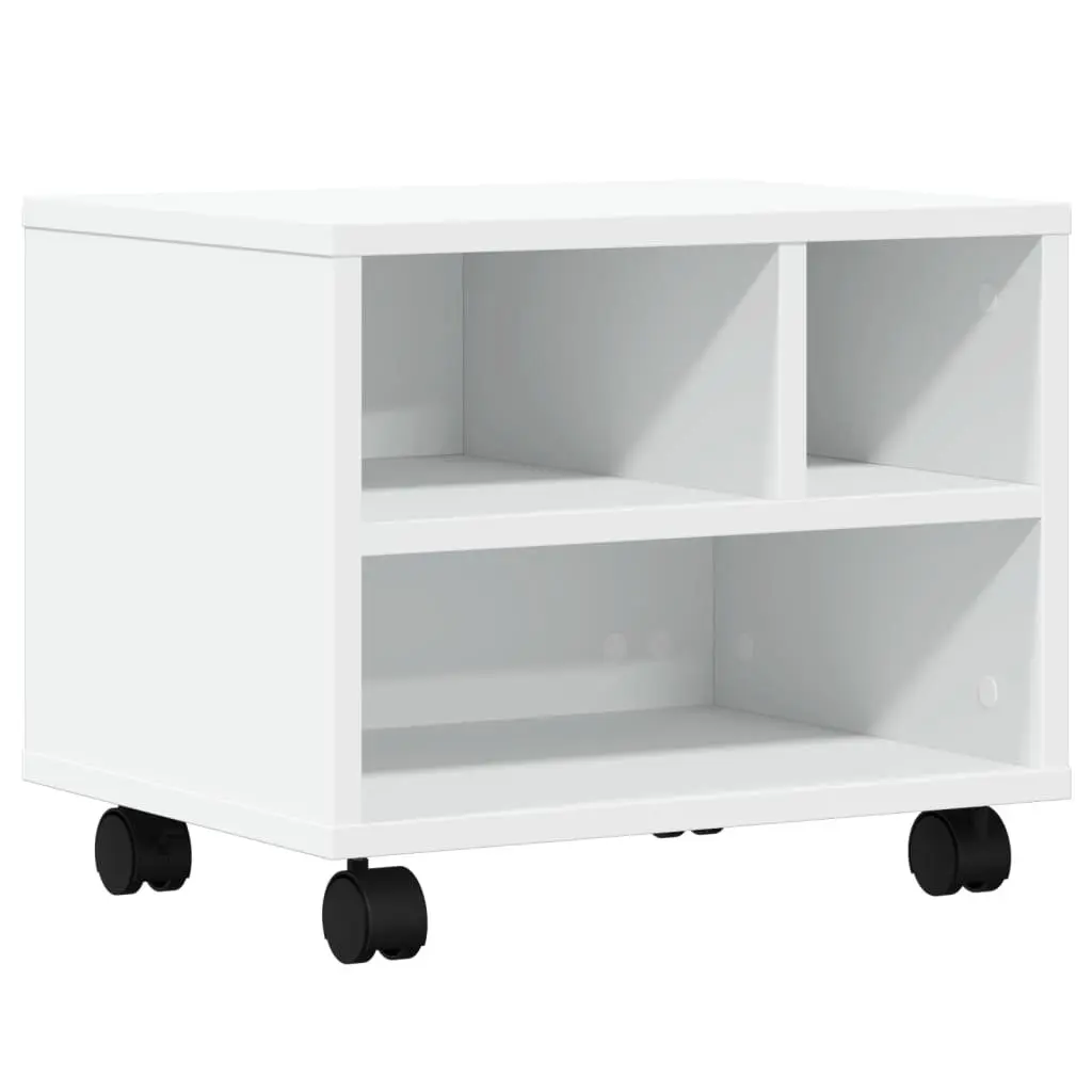 Printer Stand Mobile Office Desk with Wheels Engineered Wood White