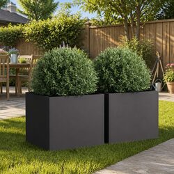 Steel Planters 2 pcs Black 42x40x39 cm Garden Flower Box Raised Bed Decor