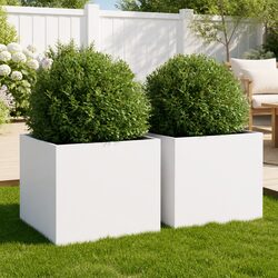 Steel Planters 2pcs White Garden Flower Pots Outdoor Raised Beds Decor