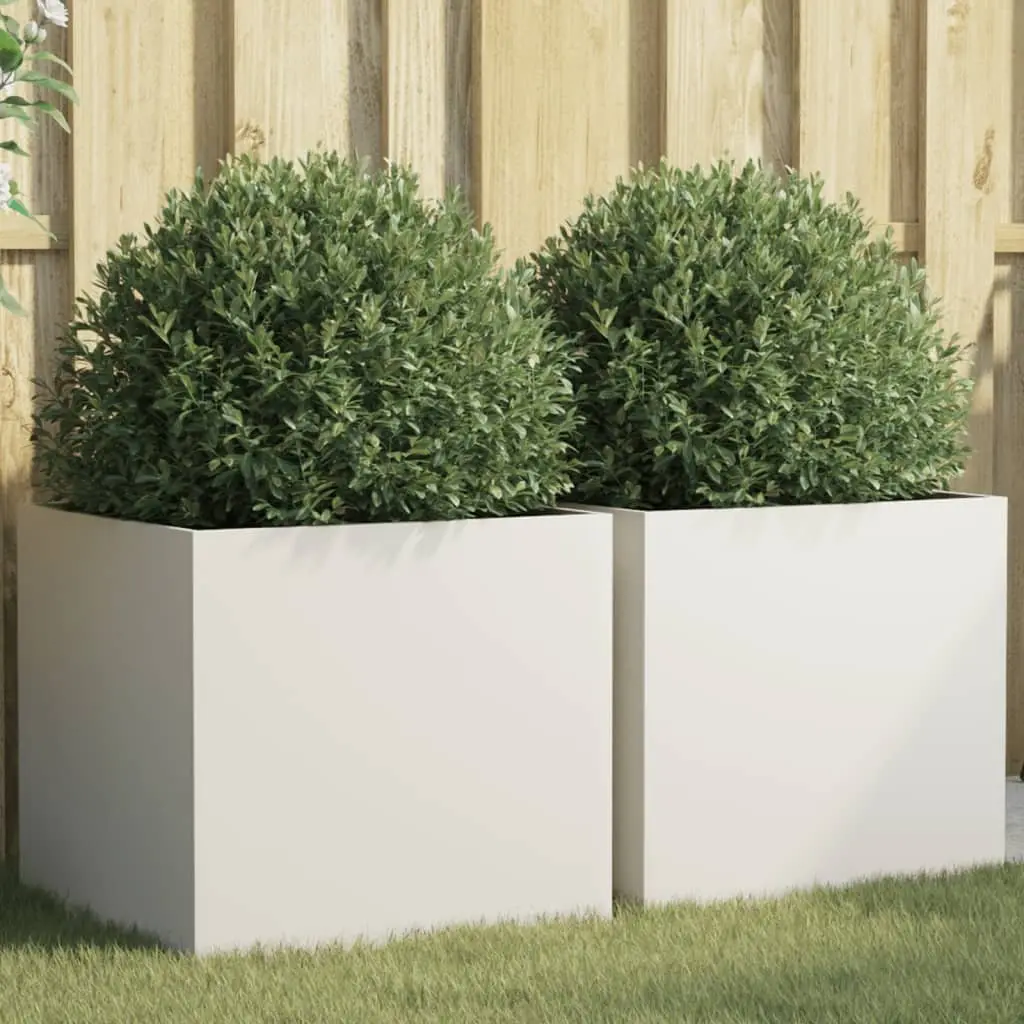 Steel Planters 2 pcs White 49x47x46 cm Garden Raised Bed Flower Box Outdoor