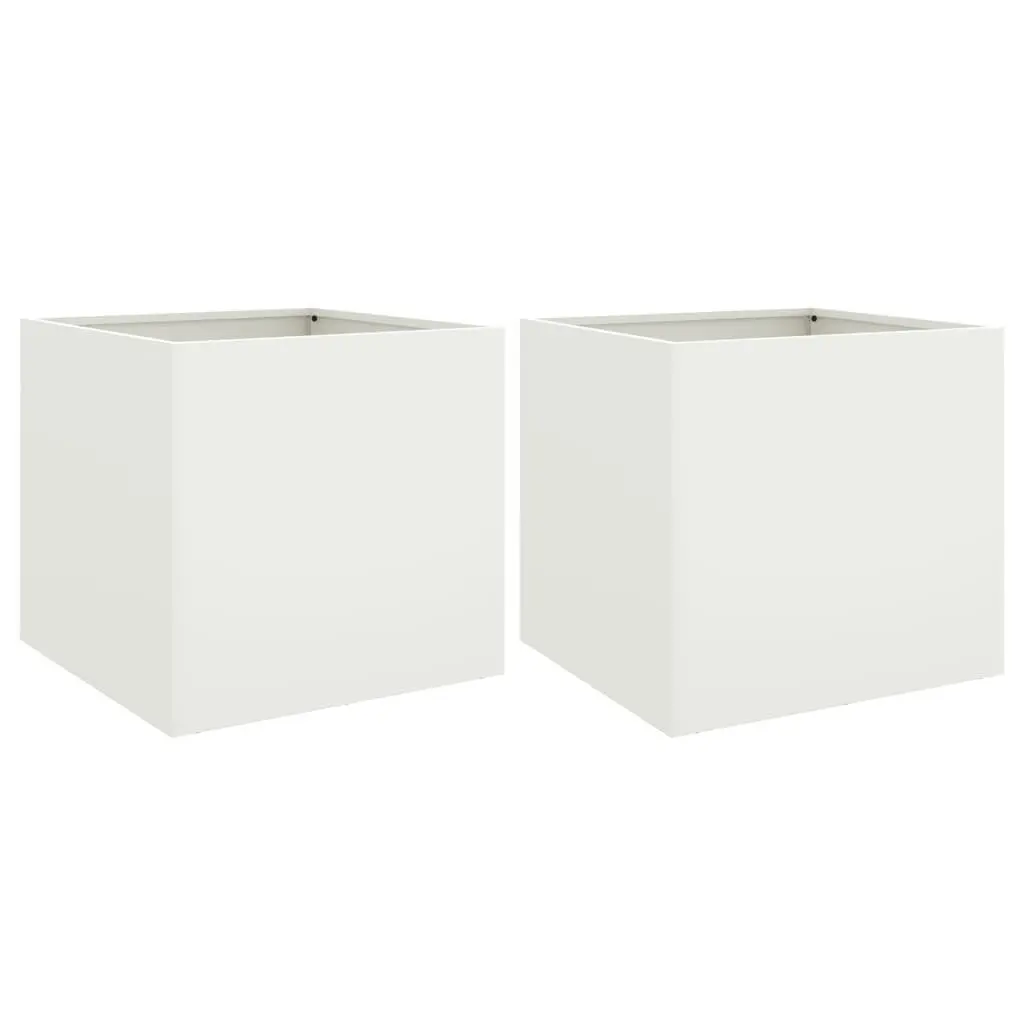 Steel Planters 2 pcs White 49x47x46 cm Garden Raised Bed Flower Box Outdoor