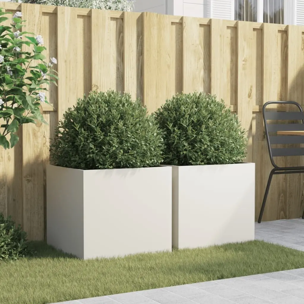 Steel Planters 2 pcs White 49x47x46 cm Garden Raised Bed Flower Box Outdoor