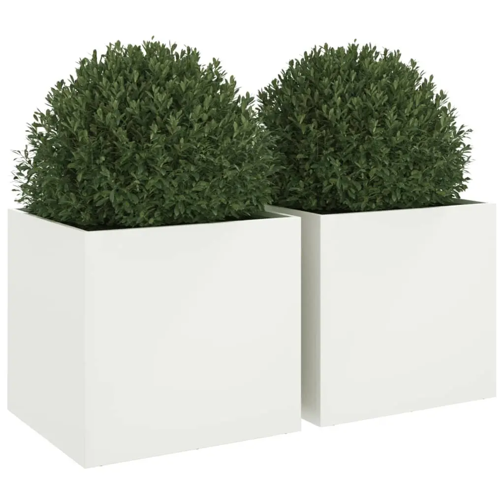 Steel Planters 2 pcs White 49x47x46 cm Garden Raised Bed Flower Box Outdoor