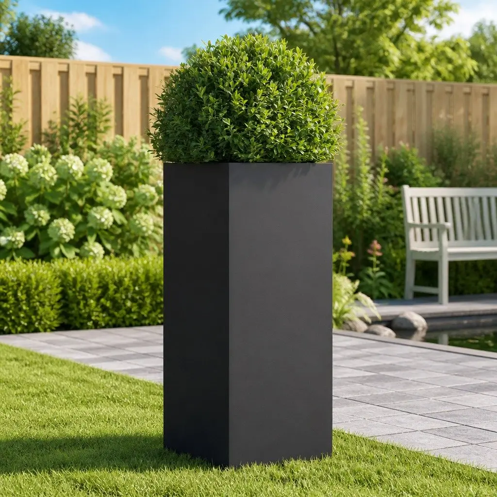 Steel Planter Cold-rolled Black 32 x 29 x 75 cm for Garden Balcony Patio Flower Display