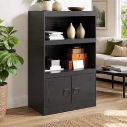 Sideboard Black 67x39x107 cm Storage Cabinet Buffet Furniture Steel Frame