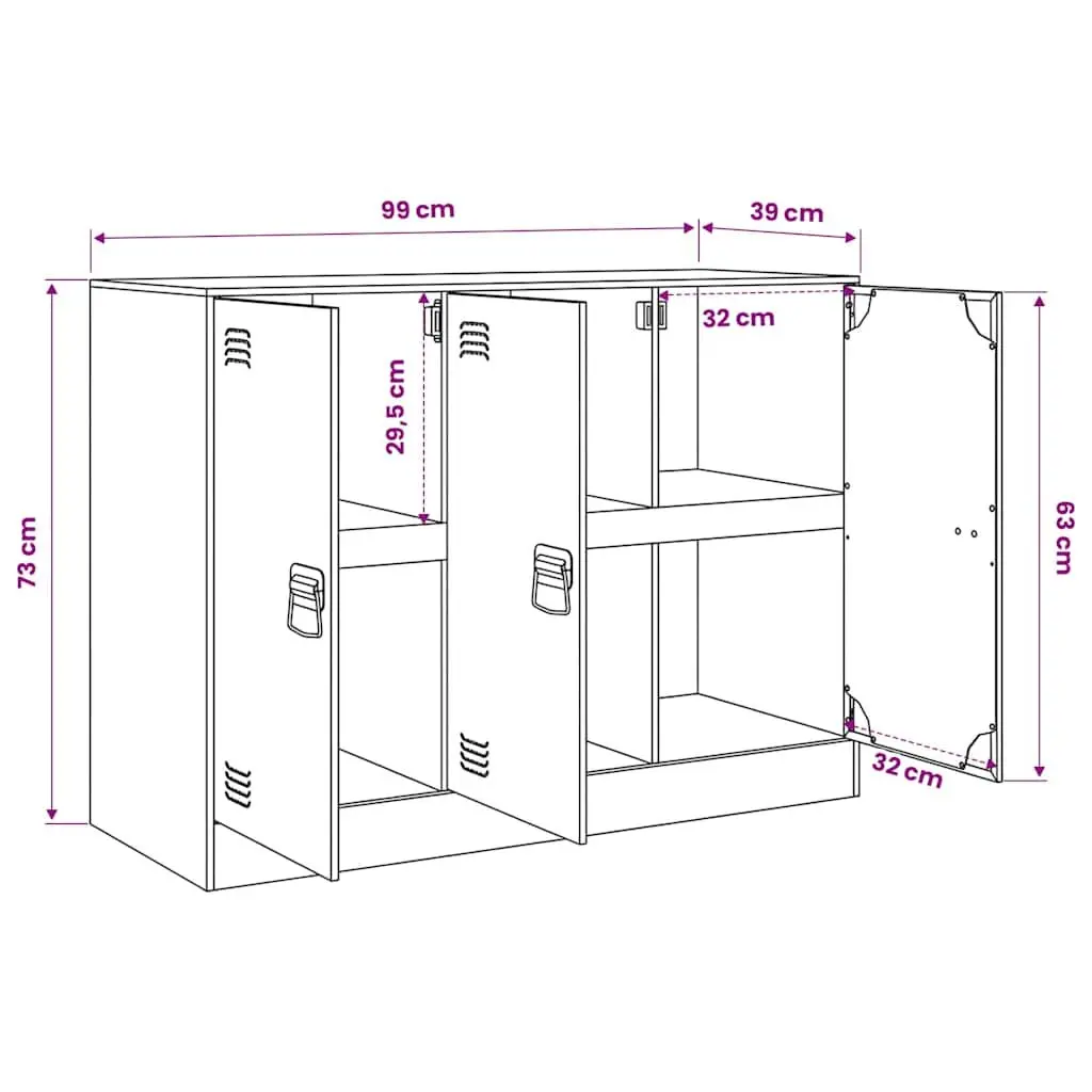 Sideboard Storage Cabinet Black Cold-Rolled Steel 99x39x73 cm