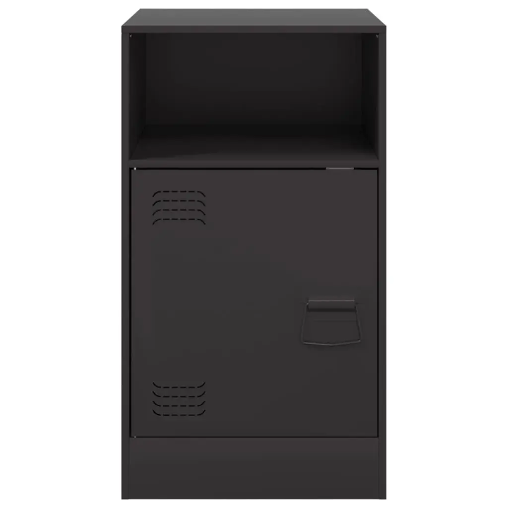 Bedside Cabinet Storage Black 2 Piece Cold-Rolled Steel Nightstand Furniture