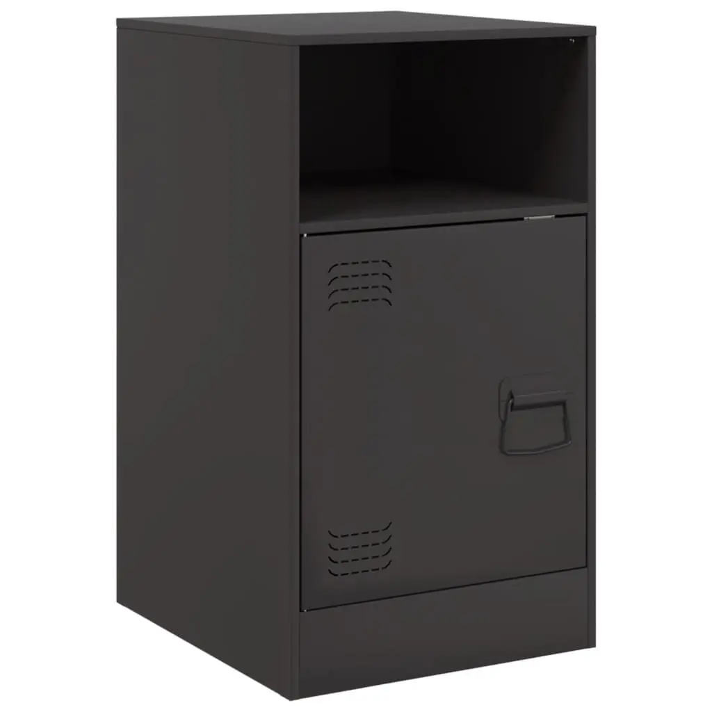 Bedside Cabinet Storage Black 2 Piece Cold-Rolled Steel Nightstand Furniture