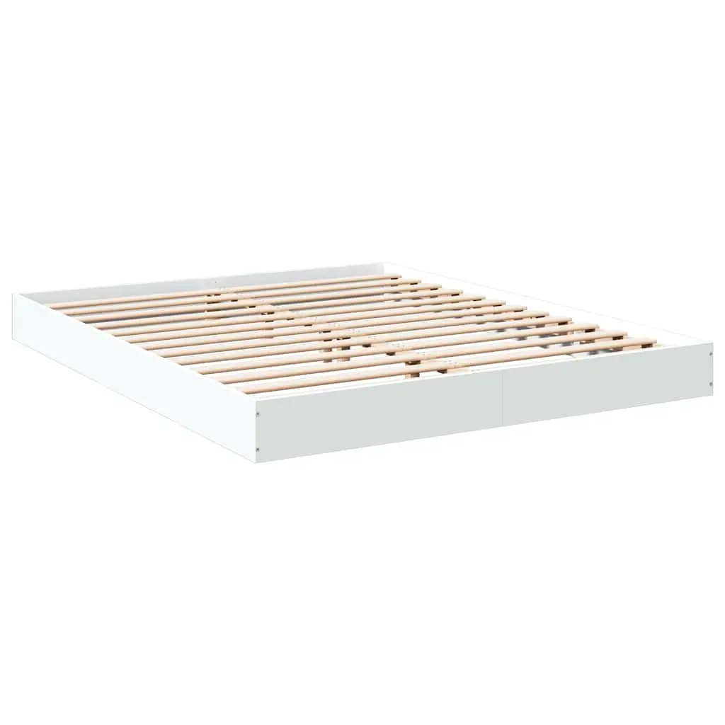 Bed Frame White 150x200 cm Engineered Wood Slats Modern Design Bedroom Furniture