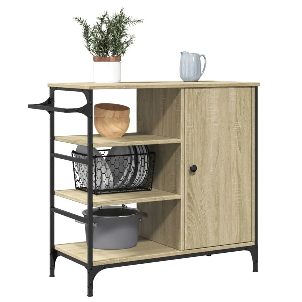 Kitchen Trolley Brown Storage Organiser Cart with Wheels and Towel Rack