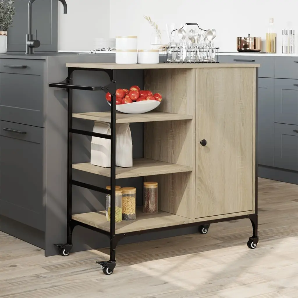 Kitchen Trolley Brown Storage Organiser Cart with Wheels and Towel Rack