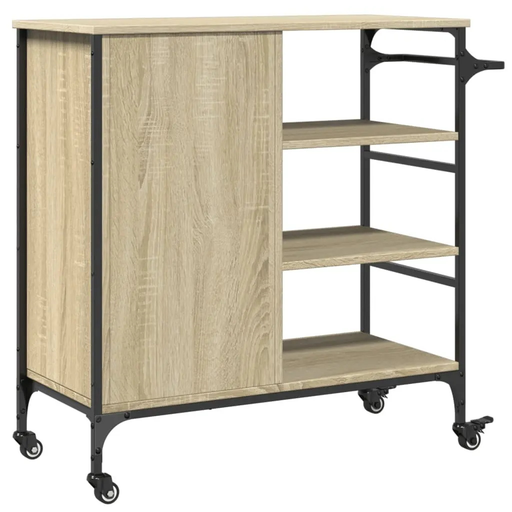 Kitchen Trolley Brown Storage Organiser Cart with Wheels and Towel Rack