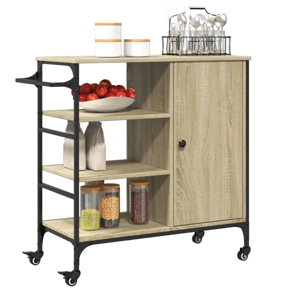 Kitchen Trolley Brown Storage Organiser Cart with Wheels and Towel Rack