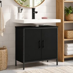 Bathroom Vanity Sink Cabinet Black Engineered Wood Storage Unit 60x30x60cm