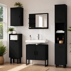 Bathroom Vanity Cabinet Black Under Sink Storage Engineered Wood Modern Design