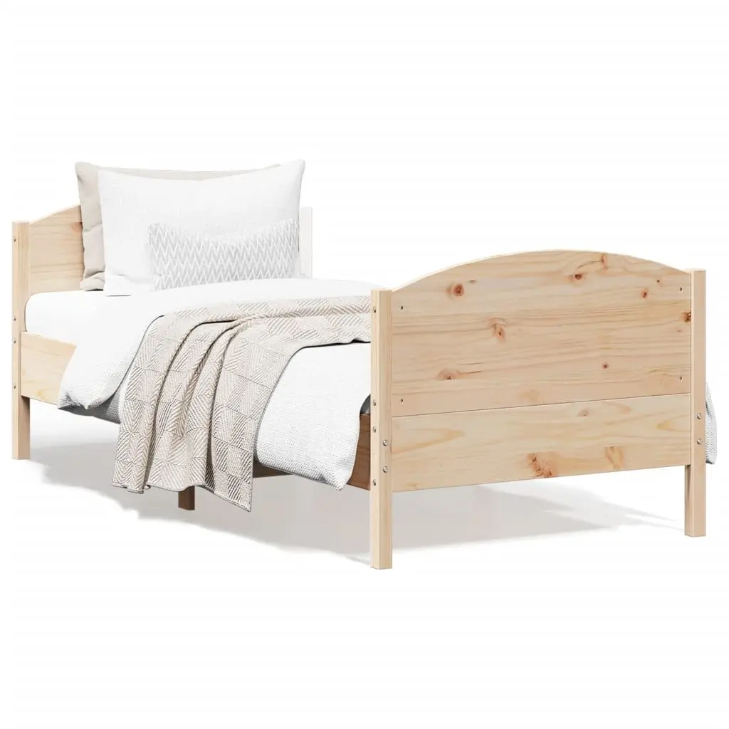 Bed Frame Solid Wood Pine 90x190 cm Brown Wooden Bedroom Furniture Slats Base