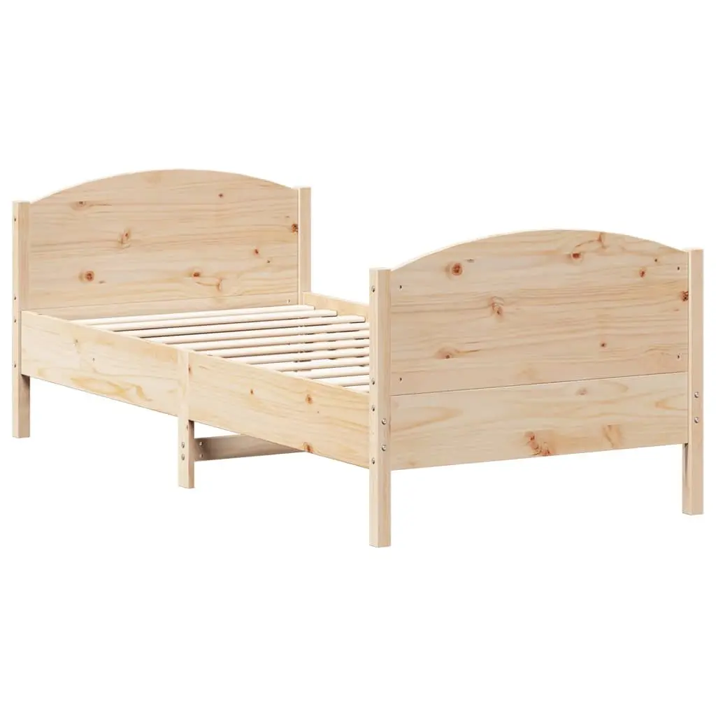Bed Frame Solid Wood Pine 90x190 cm Brown Wooden Bedroom Furniture Slats Base