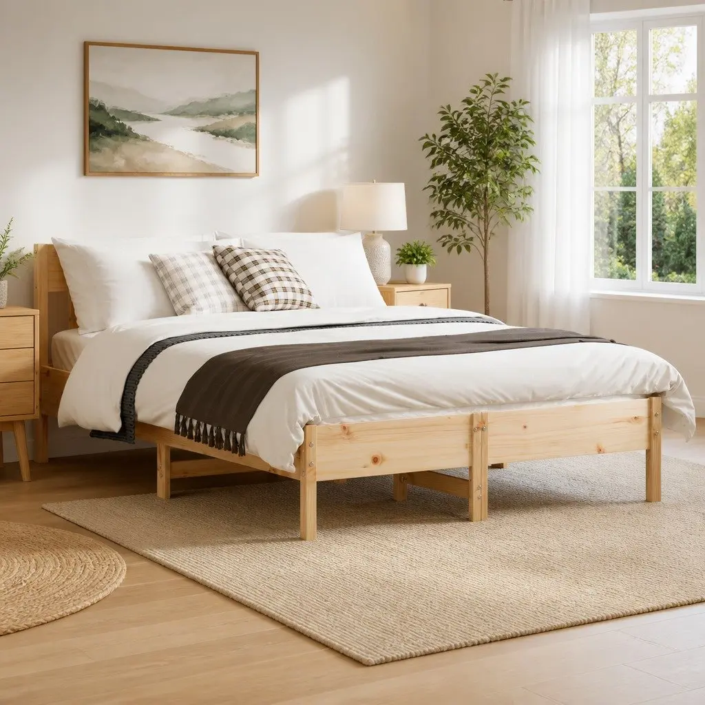 Wooden Bed Frame Solid Pine Wood Slatted Base 150x200 cm Brown