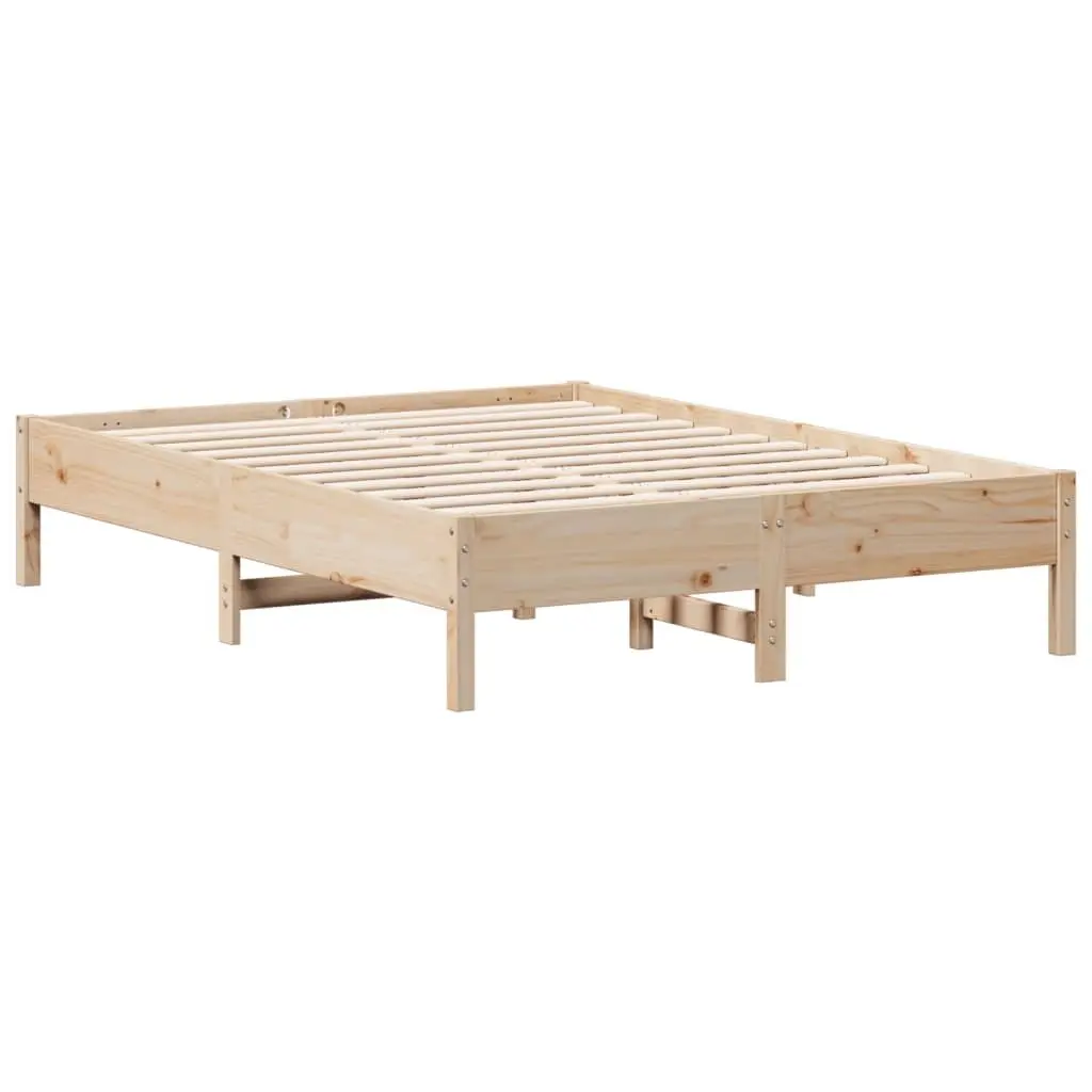 Bed Frame Solid Pine Wood Slatted Base 135x190 cm Brown
