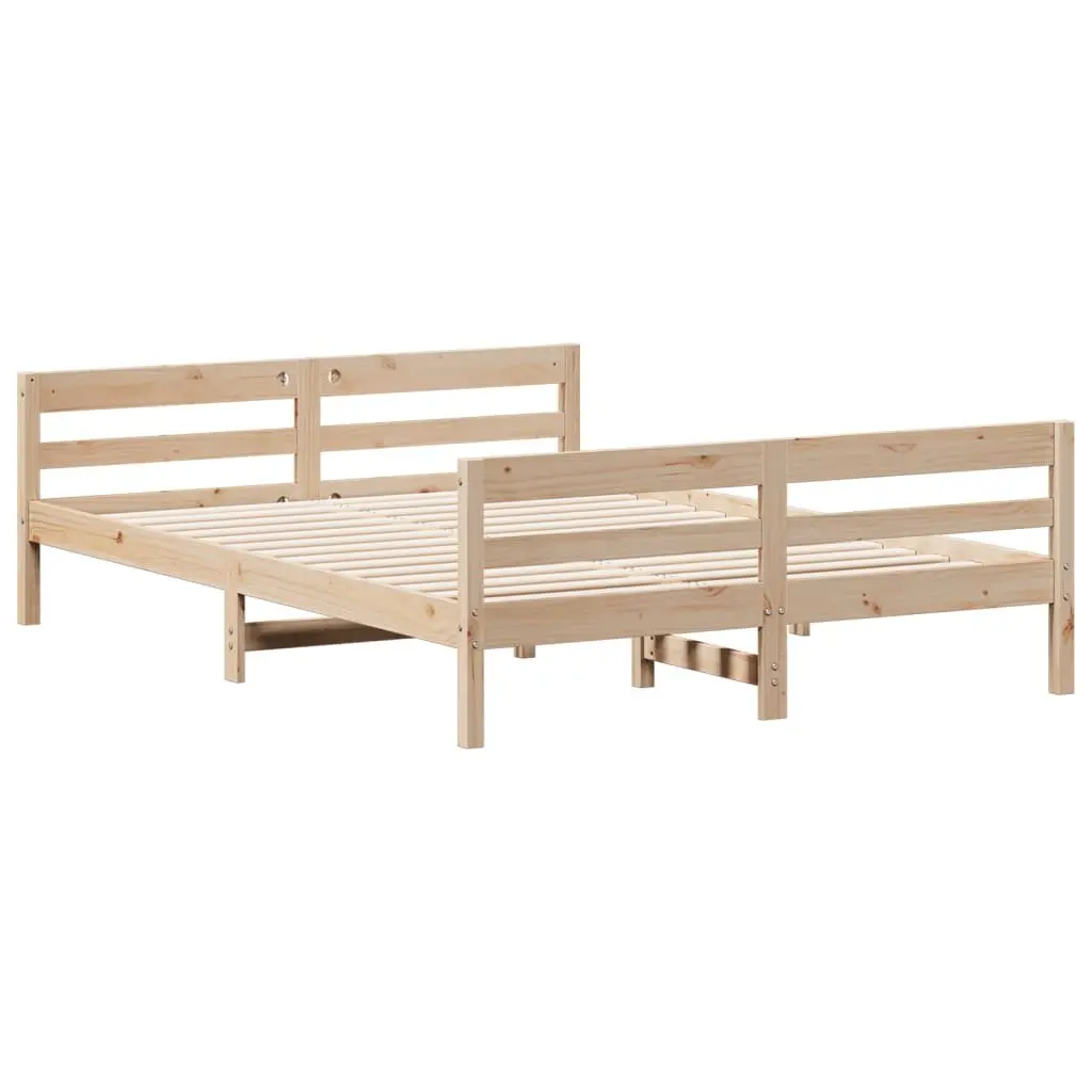Bed Frame Solid Pine Wood 137x187cm Brown Wooden Bedroom Furniture